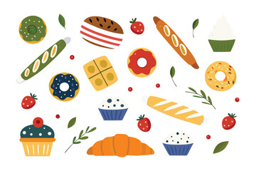 Sweet Treats Assortment: A delightful arrangement of assorted pastries and baked goods, each a treat for the eyes, inviting indulgence with their vibrant colors and irresistible appeal. 
