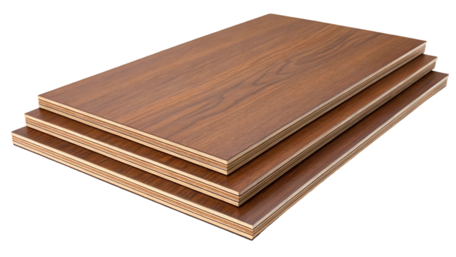 isolated stack of laminated wood panels for construction and interior design isolated on white background