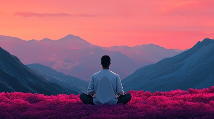Obraz premium Meditation in nature's embrace mountains at dusk serenity and peace scenic view inner calm