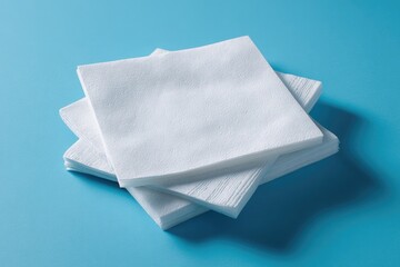 Naklejka premium White paper napkins stacked on a blue surface