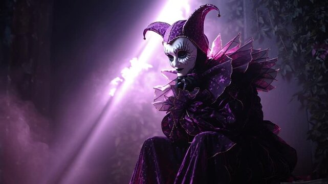 Purple Jester Costume Dramatic Stage Performance