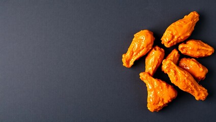 buffalo wings chicken wings top down copy space slate background food styling spicy food overhead view
