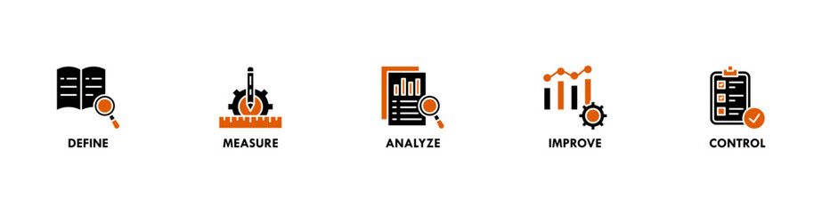 Lean six sigma banner web icon vector illustration concept for process improvement with icon of define, measure, analyze, improve, and control
