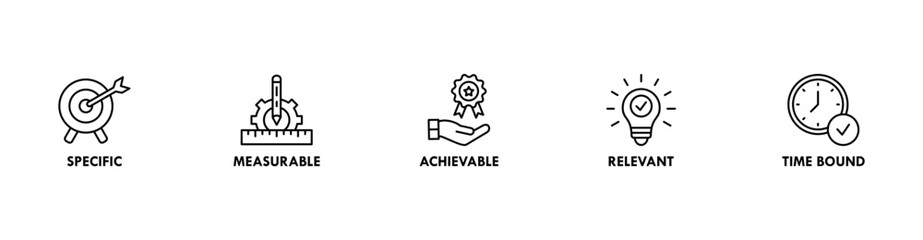 Smart banner web icon for business management, goal, specific, measurable, achievable, relevant and timebound