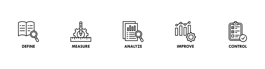 Lean six sigma banner web icon vector illustration concept for process improvement with icon of define, measure, analyze, improve, and control