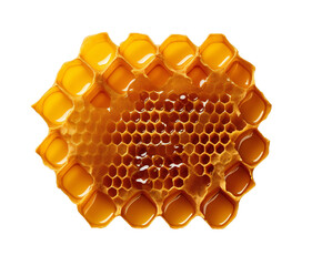 Golden honeycomb frame, filled with delicious honey, dripping with sweetness, presented isolated on transparent background