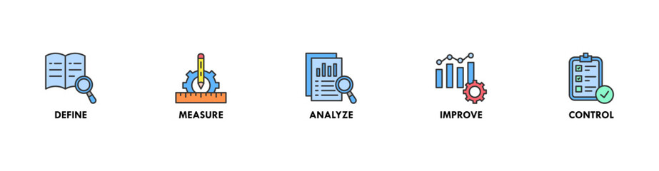 Lean six sigma banner web icon vector illustration concept for process improvement with icon of define, measure, analyze, improve, and control
