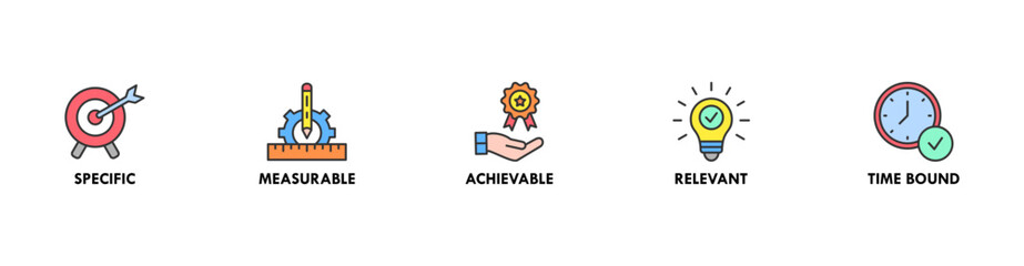 Smart banner web icon for business management, goal, specific, measurable, achievable, relevant and timebound