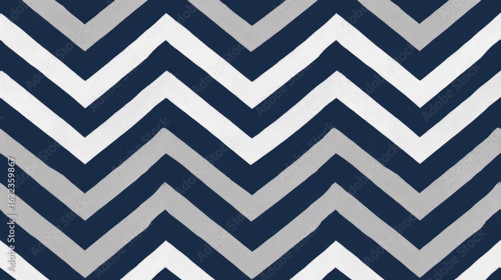 Poster geometric zigzag pattern featuring navy blue, grey, white stripes, creating dynamic visual texture f
