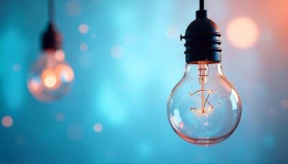  two hanging lightbulbs suspended from black cords in a minimalist interior setting, Modern stylish ceiling lamps at home, created with generative ai