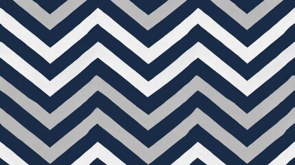 Geometric zigzag pattern featuring navy blue, grey, white stripes, creating dynamic visual texture for design, fabric, wallpaper applications