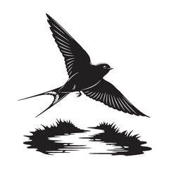 Unique Black Swallow Silhouette – Swallow Vector Artwork Highlighting Sleek Design – Swallow Illustration – Bird Silhouette – Silhouette of Swallow

