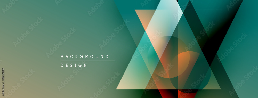 Poster abstract geometric shapes overlap, creating modern design. gradient colors blend, forming dynamic vi