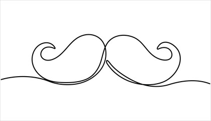 
Continuous line drawing forming a mustache shape, One Line Drawing Mustache, Continuous Line Dad Whiskers, Vintage mustache. One line drawing continuous outline art. Fathers day concept.