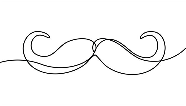 Continuous line drawing forming a mustache shape, One Line Drawing Mustache, Continuous Line Dad Whiskers, Vintage mustache. One line drawing continuous outline art. Fathers day concept. - Powered by Adobe