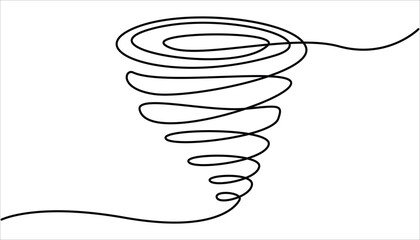 Storm with tornado - hand drawing one single continuous line banner. Vector hand drawn illustrations tornado. Doodle style on white background, Tornado swirl continuous line with editable stroke.