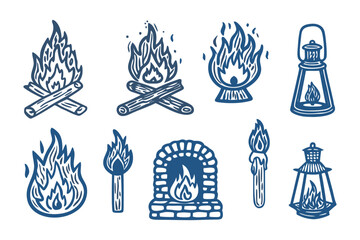 Emblazoned Flames Collection: A captivating collection of stylized illustrations, depicting fire in various forms. evoking warmth and energy. A versatile resource.