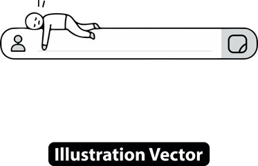 Vector illustration of a burnt out character lying exhausted on a digital message bar.