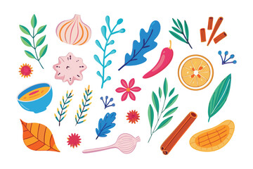 Delicious and Colorful Ingredients Display: A vibrant arrangement showcases an assortment of culinary elements, inviting viewers with its visually delightful display