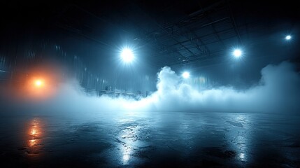 Obraz premium Industrial space, dramatic lighting, and fog
