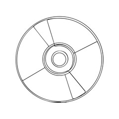 Vector line art of a compact disc (CD) with sector division lines, minimal black contour design on white background
