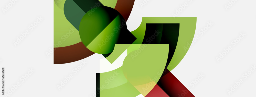 Poster abstract composition features overlapping green, brown shapes. minimalist design with gradients, cle