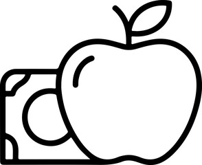 Healthy eating costs money a simple line art illustration of an apple next to a stack of money