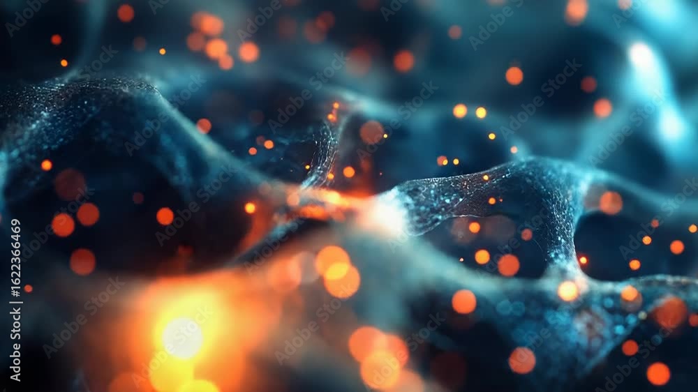Aufkleber plexus abstract technology background connecting lines and dots glowing orange and blue