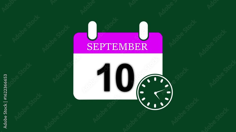 Aufkleber 10 september month calendar with time symbol. simple calendar icon animation and date change of time
