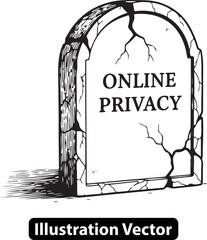 Conceptual illustration of a cracked gravestone mourning the death of online privacy
