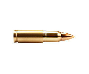 Single golden bullet ammunition, a symbol of power and danger, isolated on transparent background