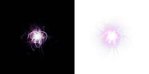 Bright PNG lightning bolt with purple energy sphere. Glowing electric flash png stormy sky. Perfect for dramatic, magical, or weather-themed visual. Overlay PNG dark background.