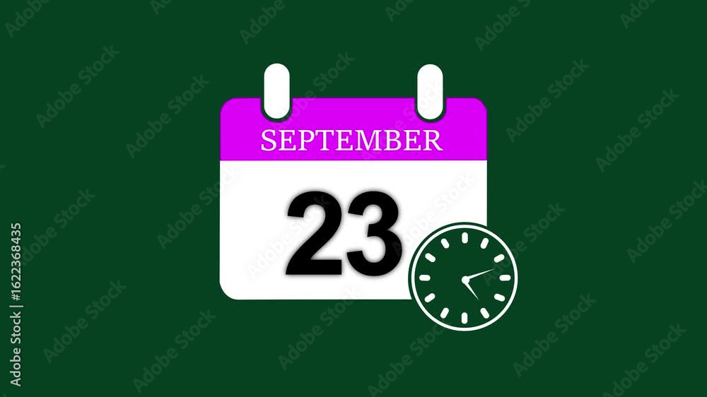 Poster 23 september month calendar with time symbol. simple calendar icon animation and date change of time