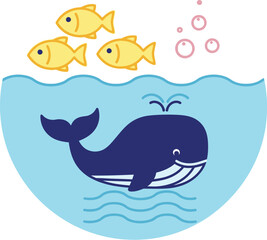 Fototapeta premium Whale illustration cute ocean animals fish sea life aquatic marine vector art