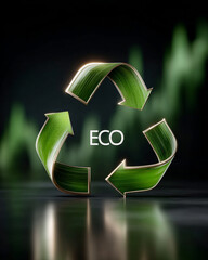 Artificial intelligence stocks and investment concept. Eco-friendly recycling symbol with vibrant green accents on a dark background.