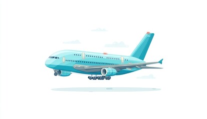 Light-blue airplane in flight