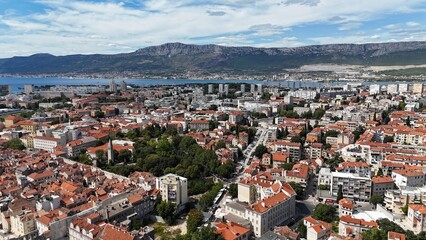 Fototapeta premium Split harbour croatia crusie ships boats drone aerial view balkans adriatic sea