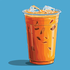 Illustration of ice Thai Milk Tea with ice in clear plastic cup