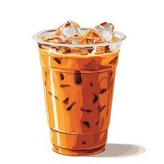 Illustration of ice Thai Milk Tea with ice in clear plastic cup