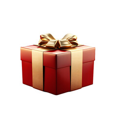 Elegant red gift box with golden ribbon and bow, symbolizing holidays and celebrations, on transparent background