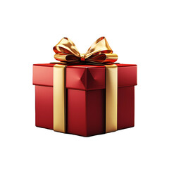 Exquisite red gift box with golden ribbon and bow, a perfect surprise, on transparent background