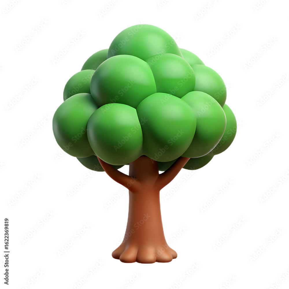 Poster cartoon tree 3d render isolated on transparent background
