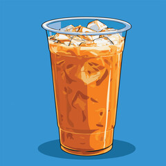 Illustration of ice Thai Milk Tea with ice in clear plastic cup