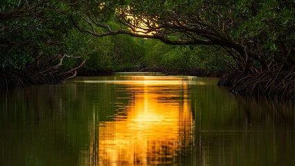 Golden Veins Beneath the Mangrove Canopy