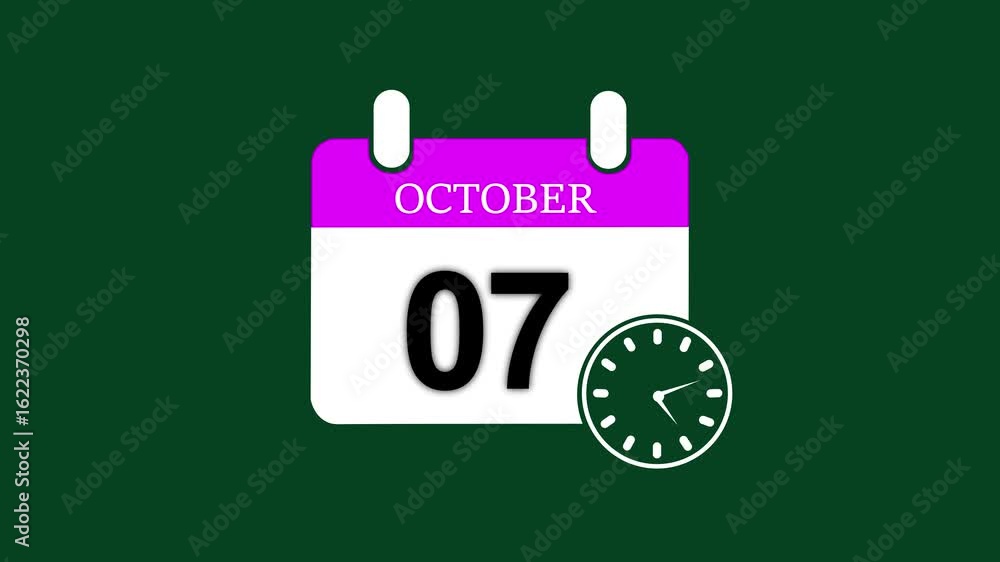 Aufkleber 07 october date calendar icon animation ,october month 07 date calendar icon clock animation. 07 oct