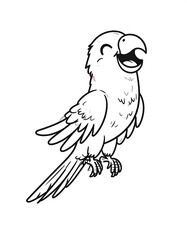 Fototapeta premium A cheerful cartoon parrot, open beak, smiling, simple line drawing