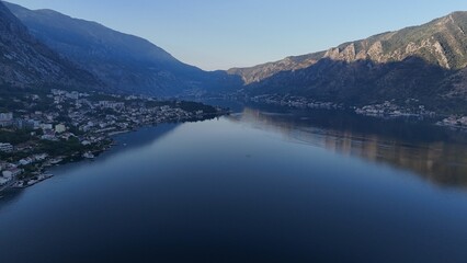 Kotor town city Montenegro drone aerial view bay balkans south east europe