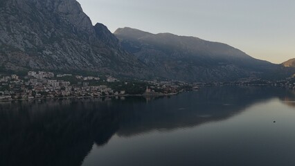 Kotor town city Montenegro drone aerial view bay balkans south east europe
