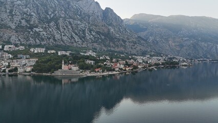 Kotor town city Montenegro drone aerial view bay balkans south east europe