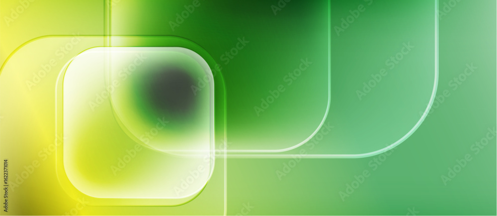 Poster abstract background features vibrant green, yellow gradients. rounded rectangles overlap creating so